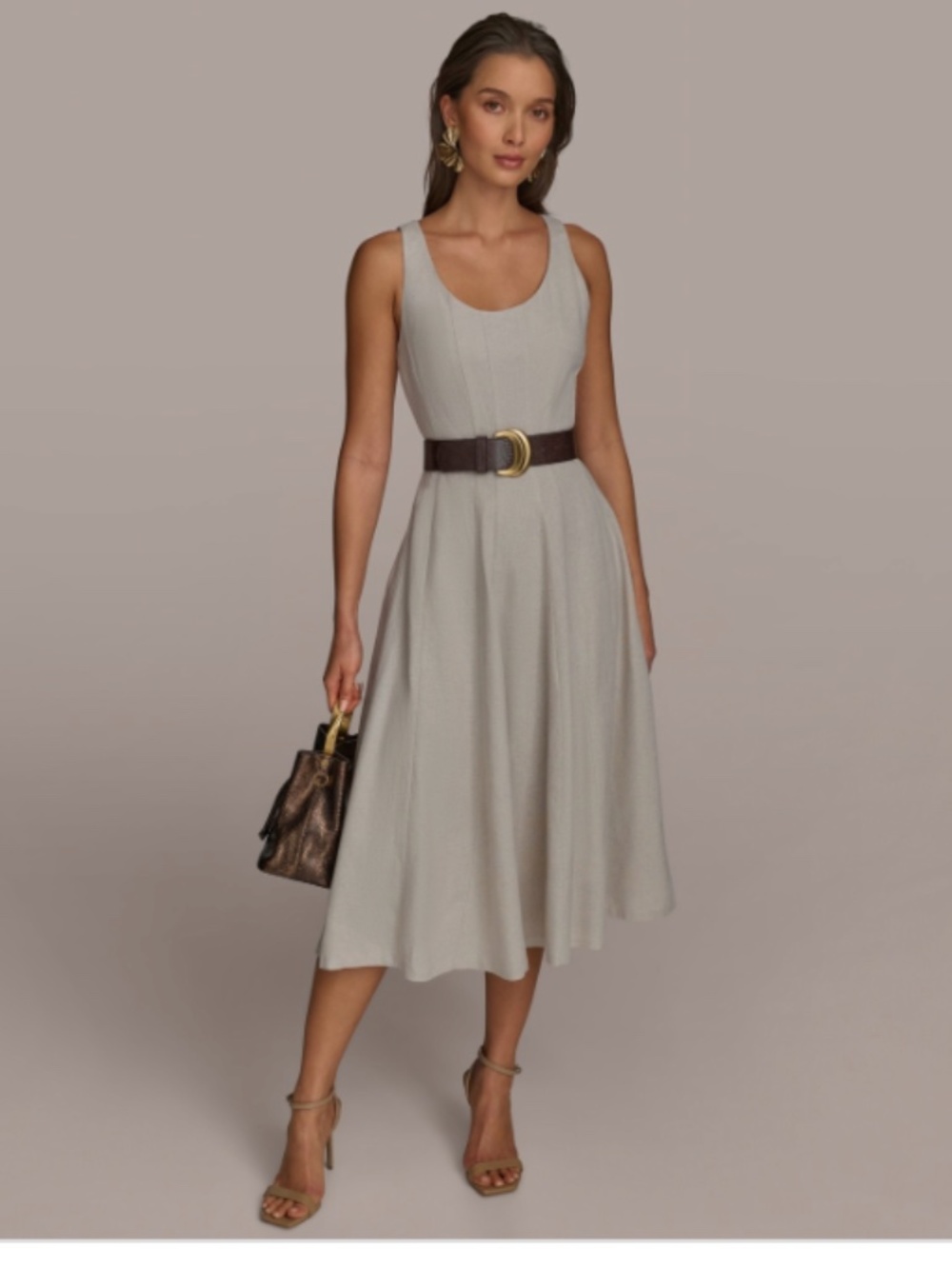 Donna Karan New York Women's Scoop-Neck Belted MIDI Dress - Natural Size 6